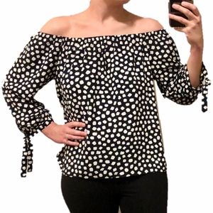 J.Crew Printed Off-The-Shoulder Blouse Black